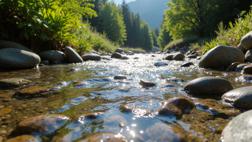 新乡八里沟景区全景，山峰连绵，绿色植被茂盛，清澈溪流